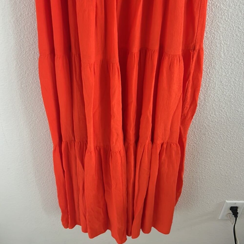 Zara Bloggers Favorite Smocked Tiered Poplin Maxi Dress Summer Red Orange Small - Picture 4 of 9